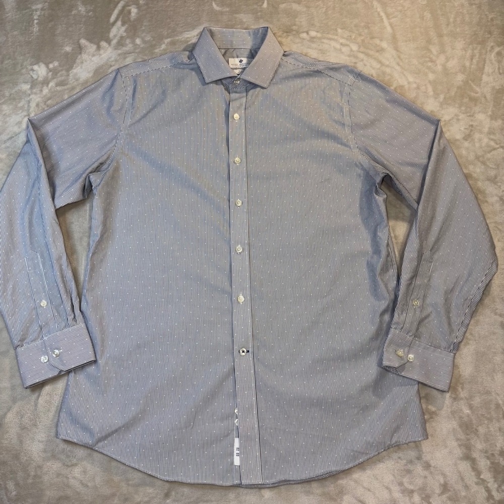 Ryan Seacrest Distinction Mens Slim Fit Non-Iron Dress Shirt Blue White 16 34/35